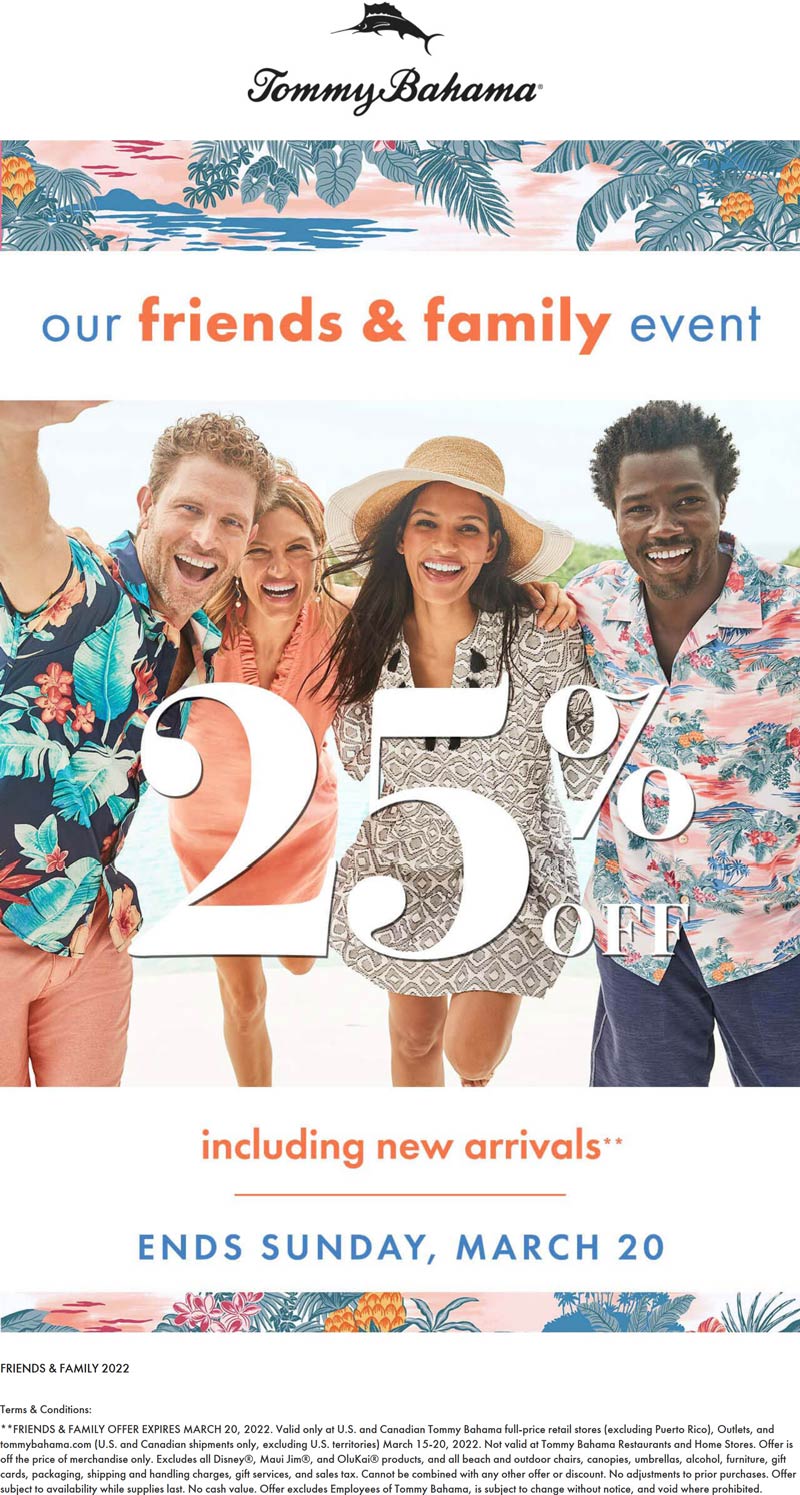 Tommy Bahama stores Coupon  25% off at Tommy Bahama, ditto online #tommybahama 