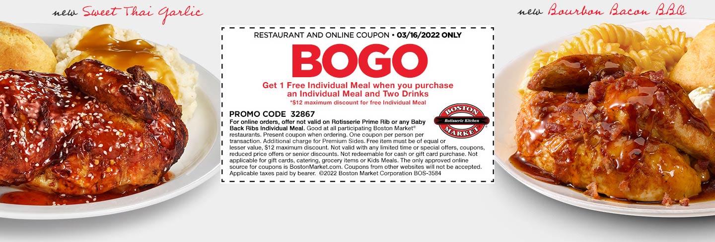Boston Market restaurants Coupon  Second meal free today at Boston Market #bostonmarket 