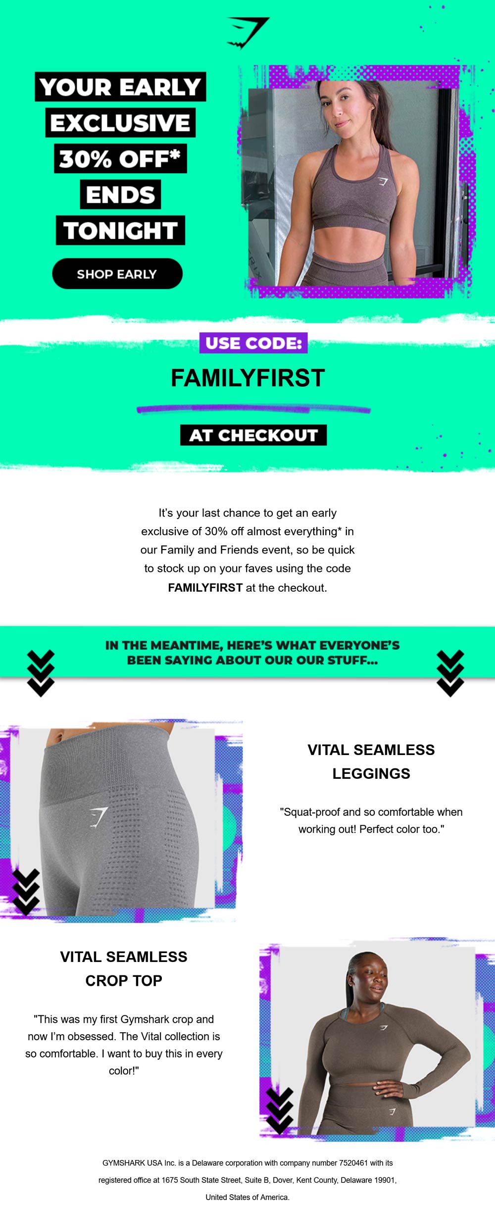 Gymshark stores Coupon  30% off today at Gymshark via promo code FAMILYFIRST #gymshark 