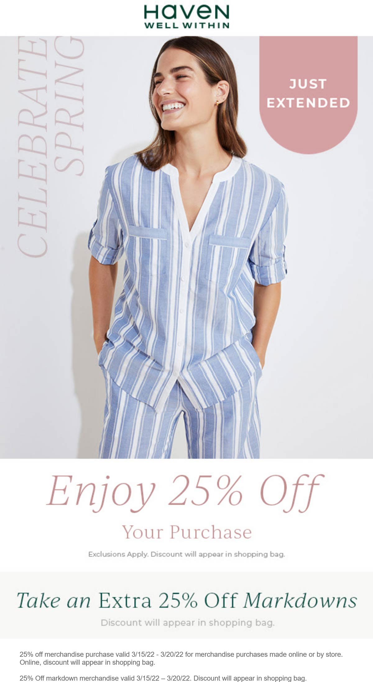 Haven Well Within stores Coupon  25% off at Haven Well Within, ditto online #havenwellwithin 