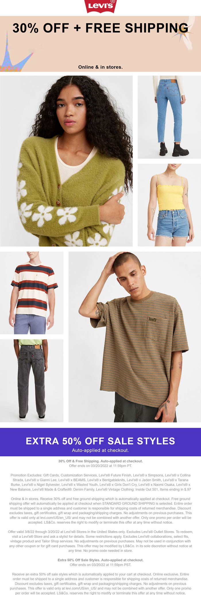 Levis stores Coupon  30% off regular & extra 50% off sale styles online at Levis #levis 