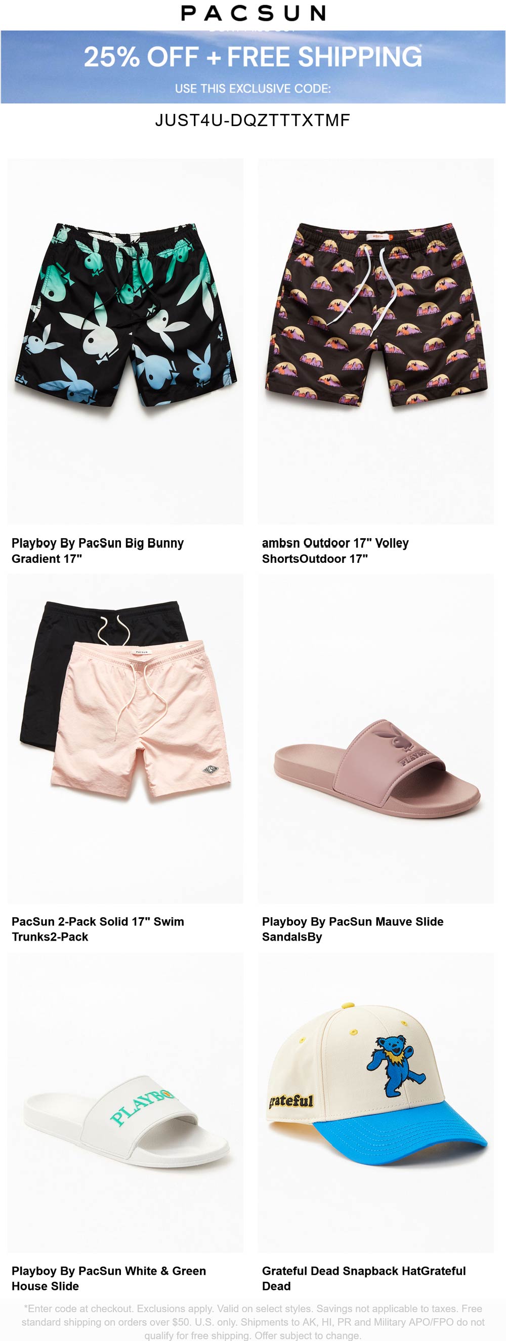 PacSun stores Coupon  25% off & free shipping at PacSun via promo code JUST4u-DQZTTTXTMF #pacsun 