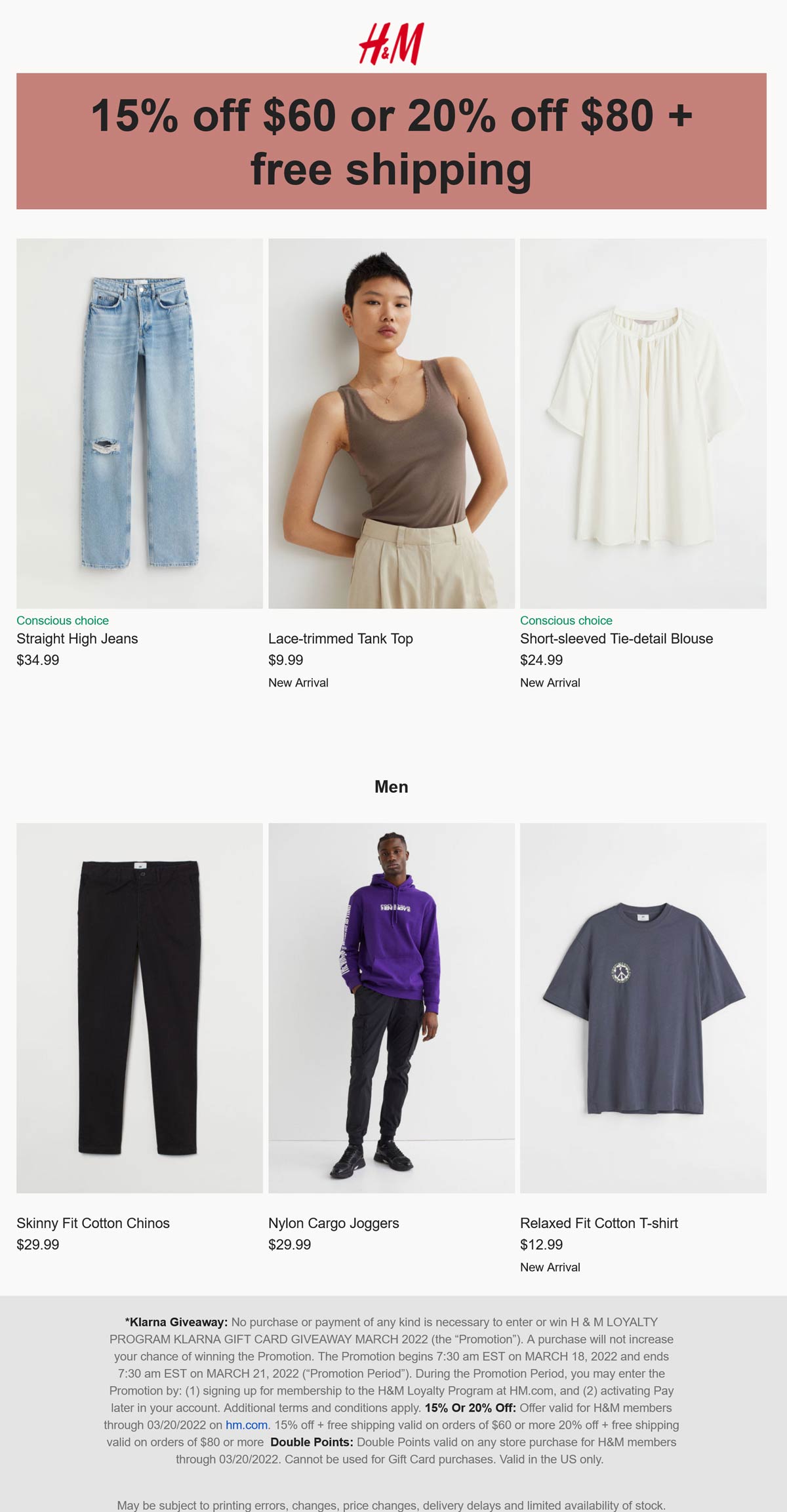 H&M stores Coupon  15-20% off logged in today at H&M #hm 