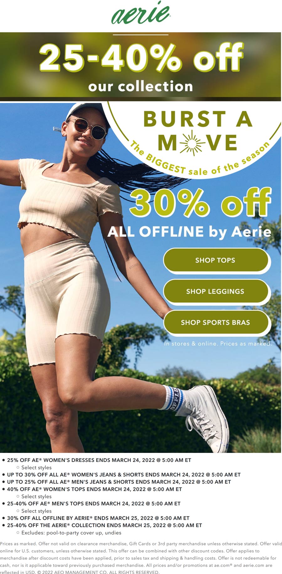 Aerie stores Coupon  25-40% off the collection at Aerie #aerie 