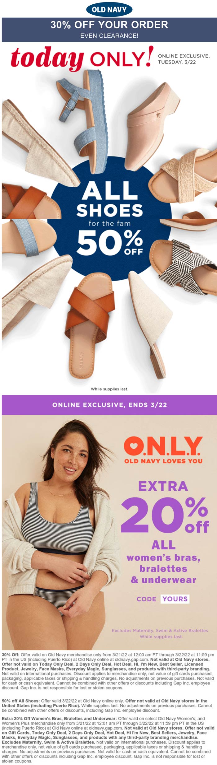 Old Navy stores Coupon  30% off everything & 50% off shoes online today at Old Navy #oldnavy 