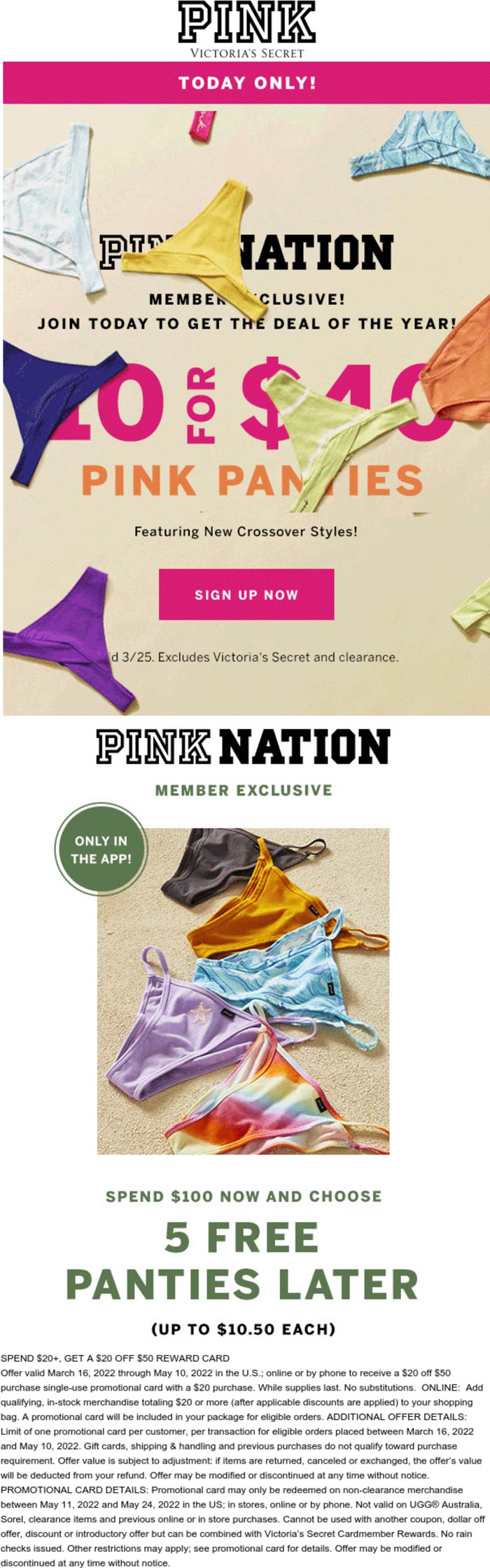 PINK stores Coupon  10 panties for $40 today after login at PINK #pink 