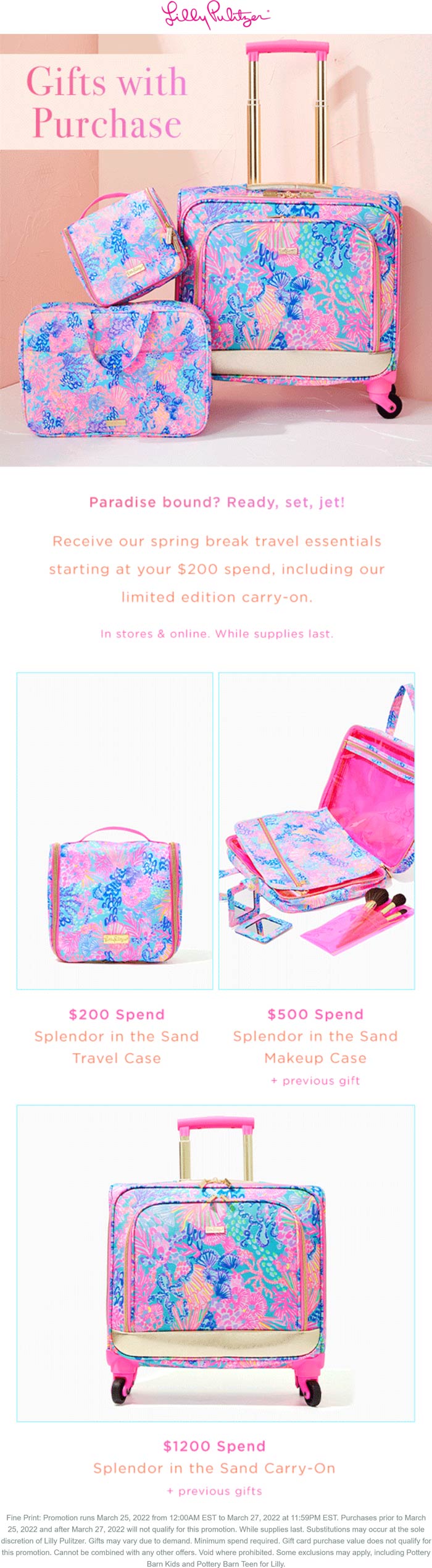 Lilly Pulitzer stores Coupon  Various free gifts on $200+ this weekend at Lilly Pulitzer, ditto online #lillypulitzer 