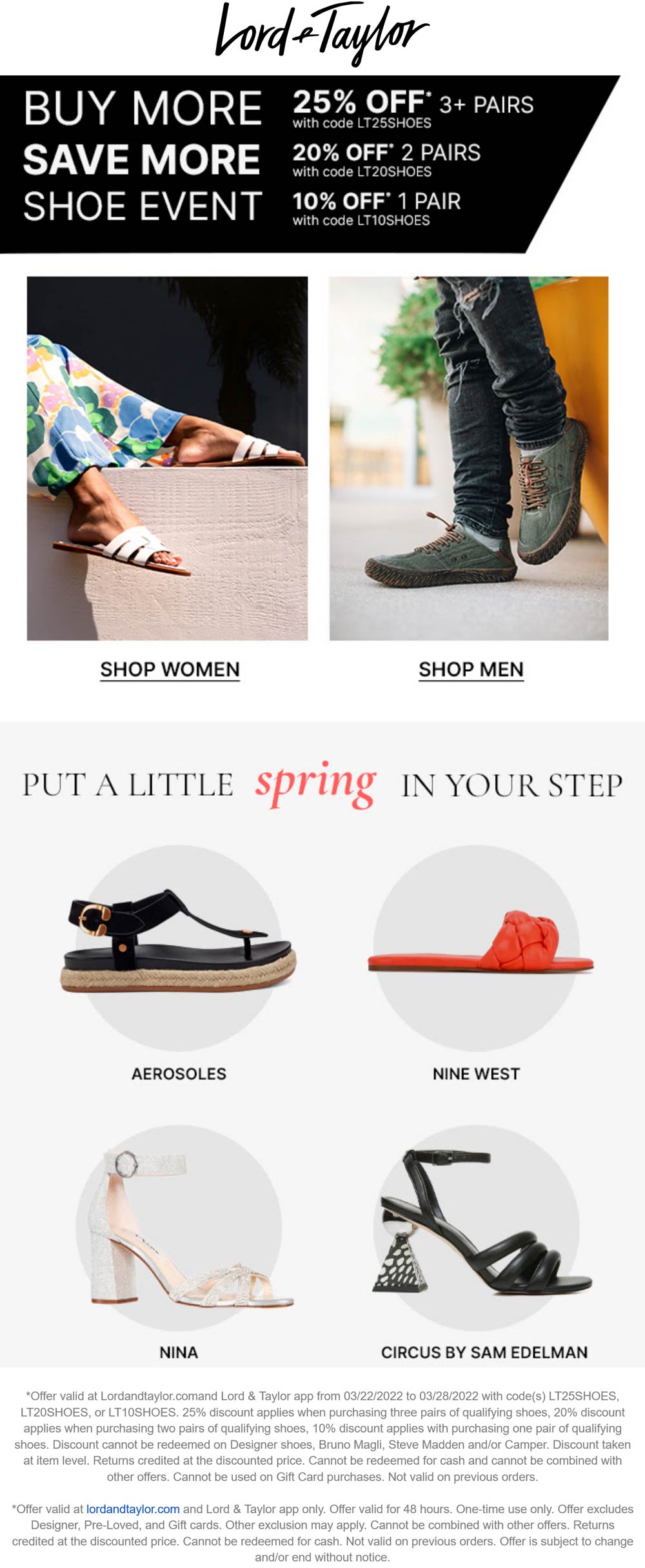 Lord & Taylor stores Coupon  10-25% off shoes at Lord & Taylor via promo code LT20SHOES #lordtaylor 
