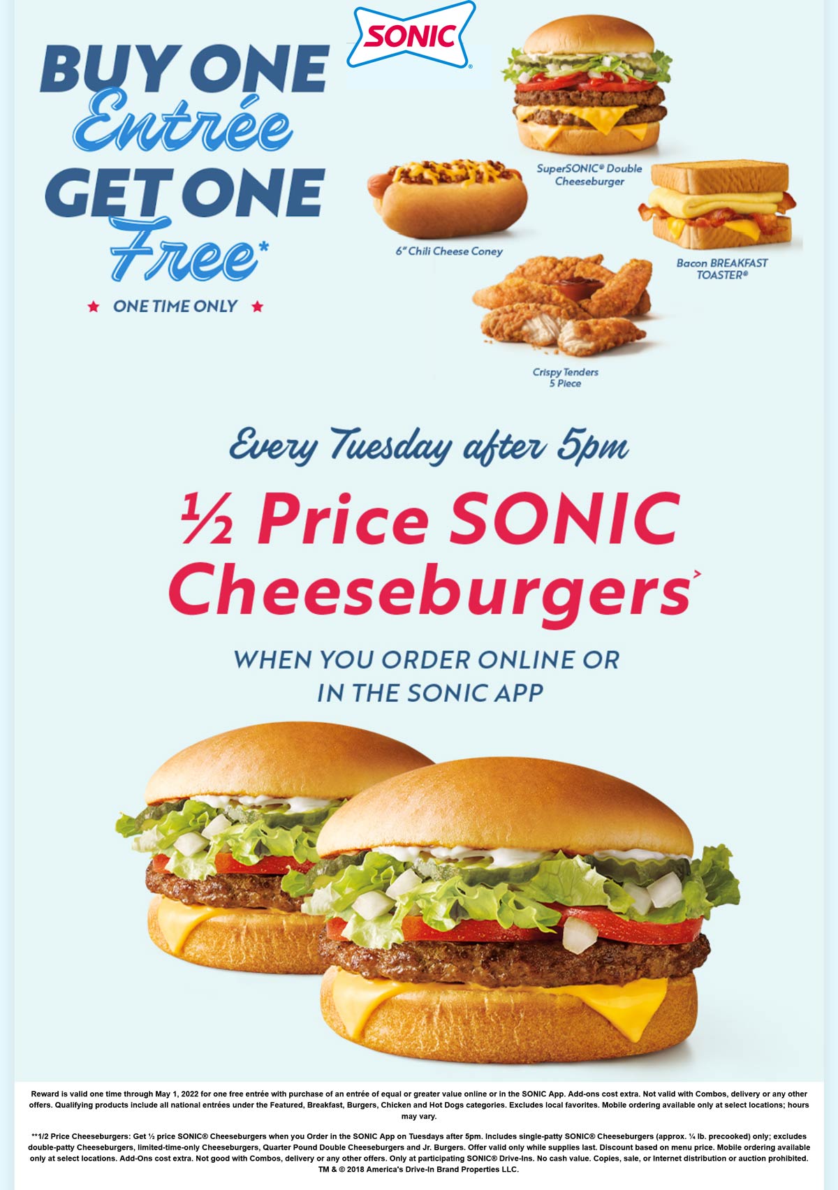 Sonic Drive-In restaurants Coupon  Second entree free logged in at Sonic Drive-In #sonicdrivein 