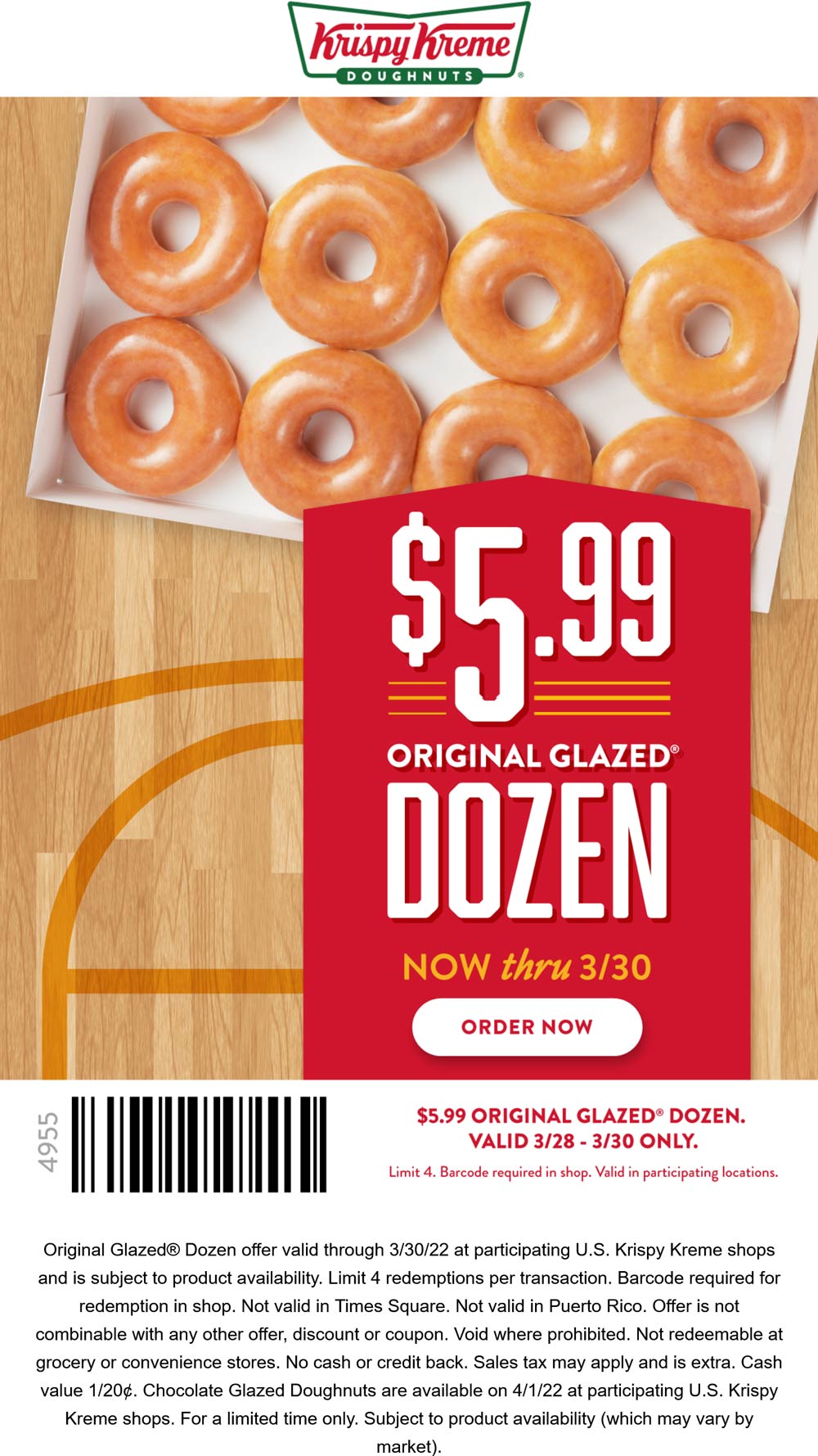 Krispy Kreme restaurants Coupon  $6 glazed dozen doughnuts today at Krispy Kreme #krispykreme 