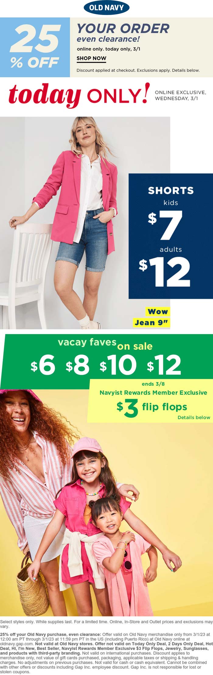Old Navy stores Coupon  25% off today at Old Navy via promo code WHOA #oldnavy 