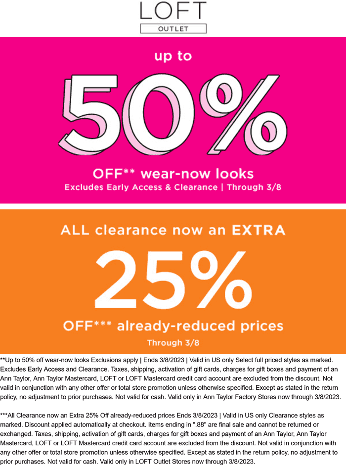 LOFT Outlet stores Coupon  Extra 25% off clearance at LOFT Outlet #loftoutlet 
