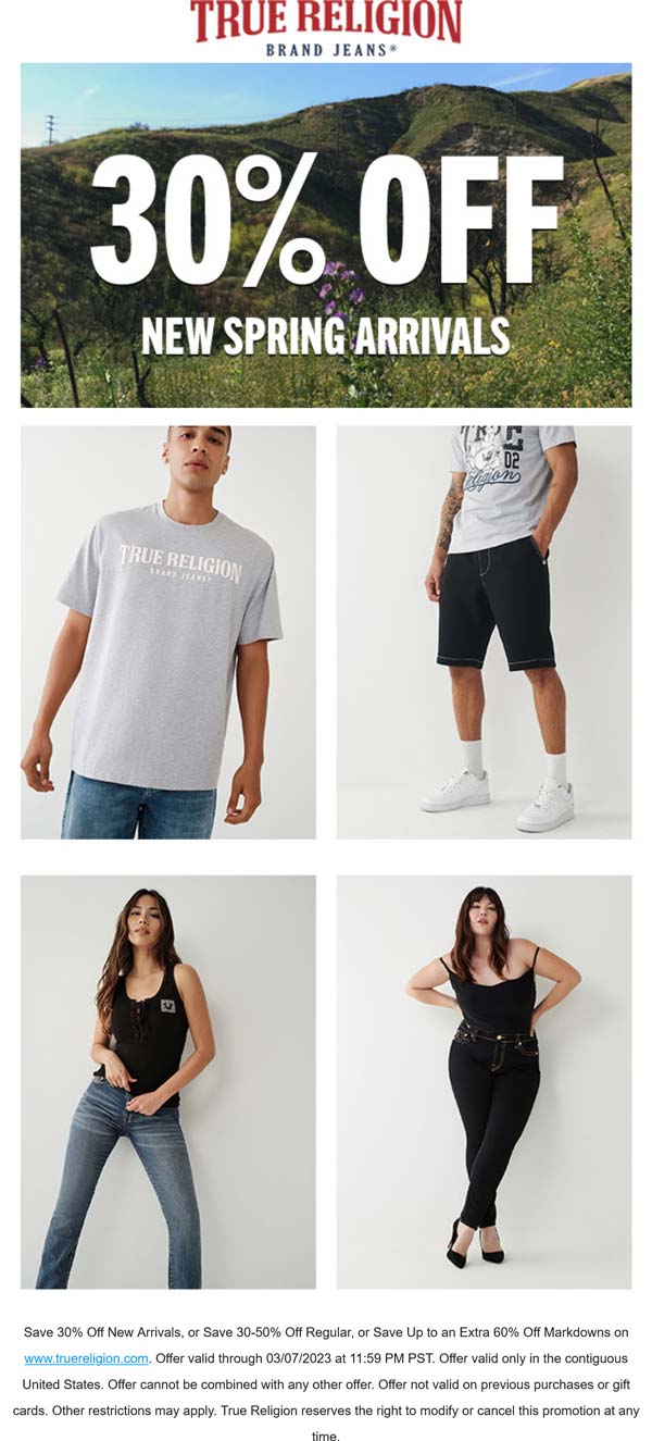 3050 off spring arrivals at True Religion truereligion The Coupons