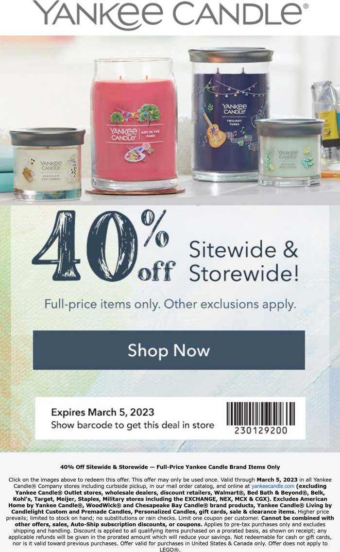 Yankee Candle stores Coupon  40% off at Yankee Candle, ditto online #yankeecandle 