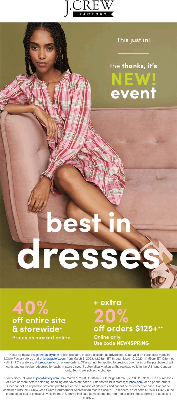 J.Crew Factory stores Coupon  40-60% off everything at J.Crew Factory, or online via promo code NEWSPRING #jcrewfactory 