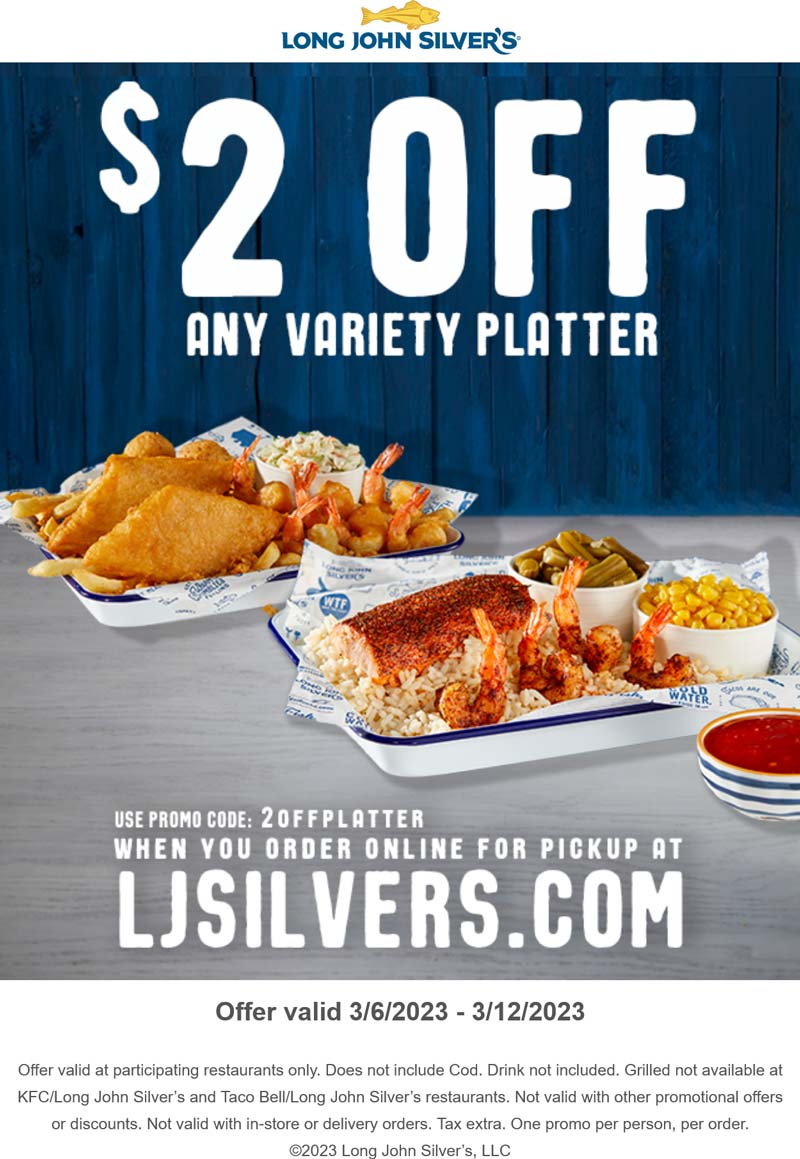 Long John Silvers stores Coupon  $2 off any variety platter at Long John Silvers via promo code 2OFFPLATTER #longjohnsilvers 