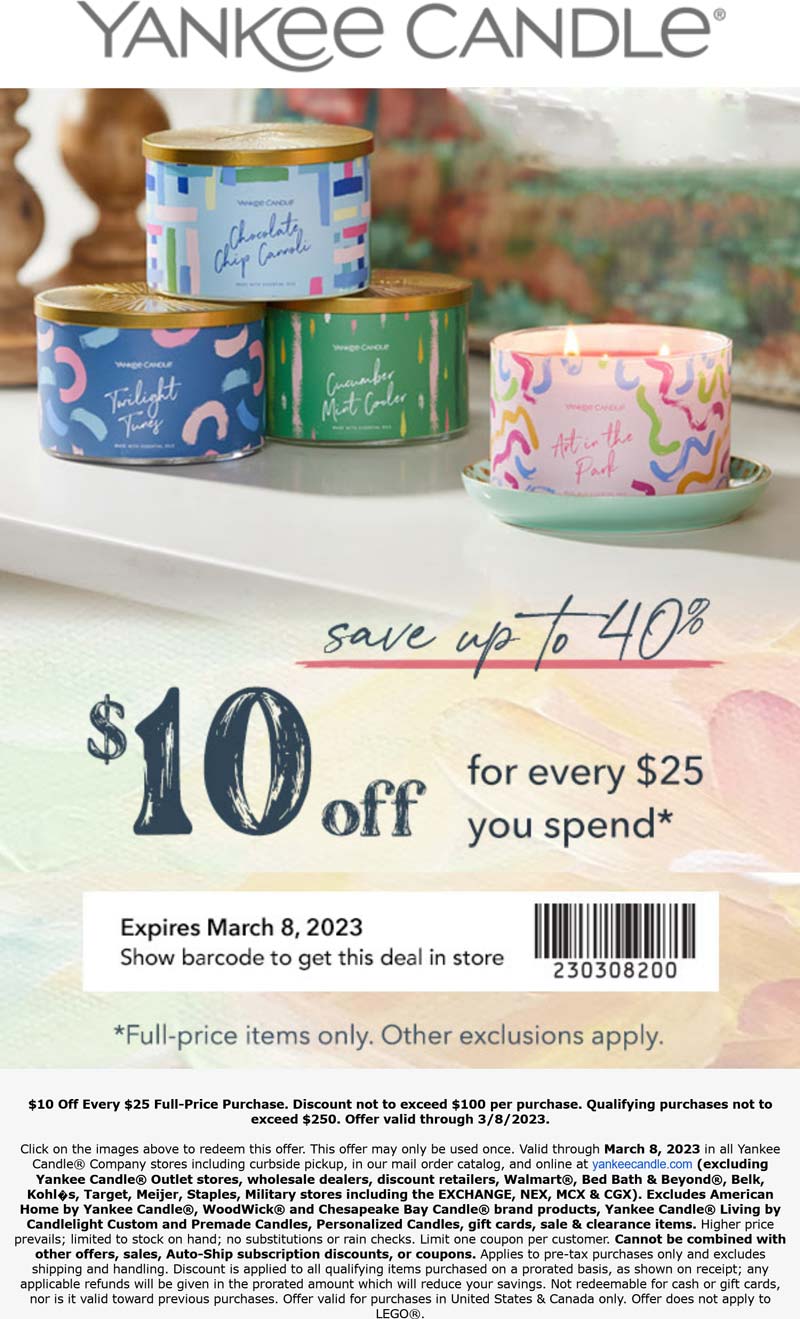 Yankee Candle stores Coupon  $10 off every $25 at Yankee Candle #yankeecandle 