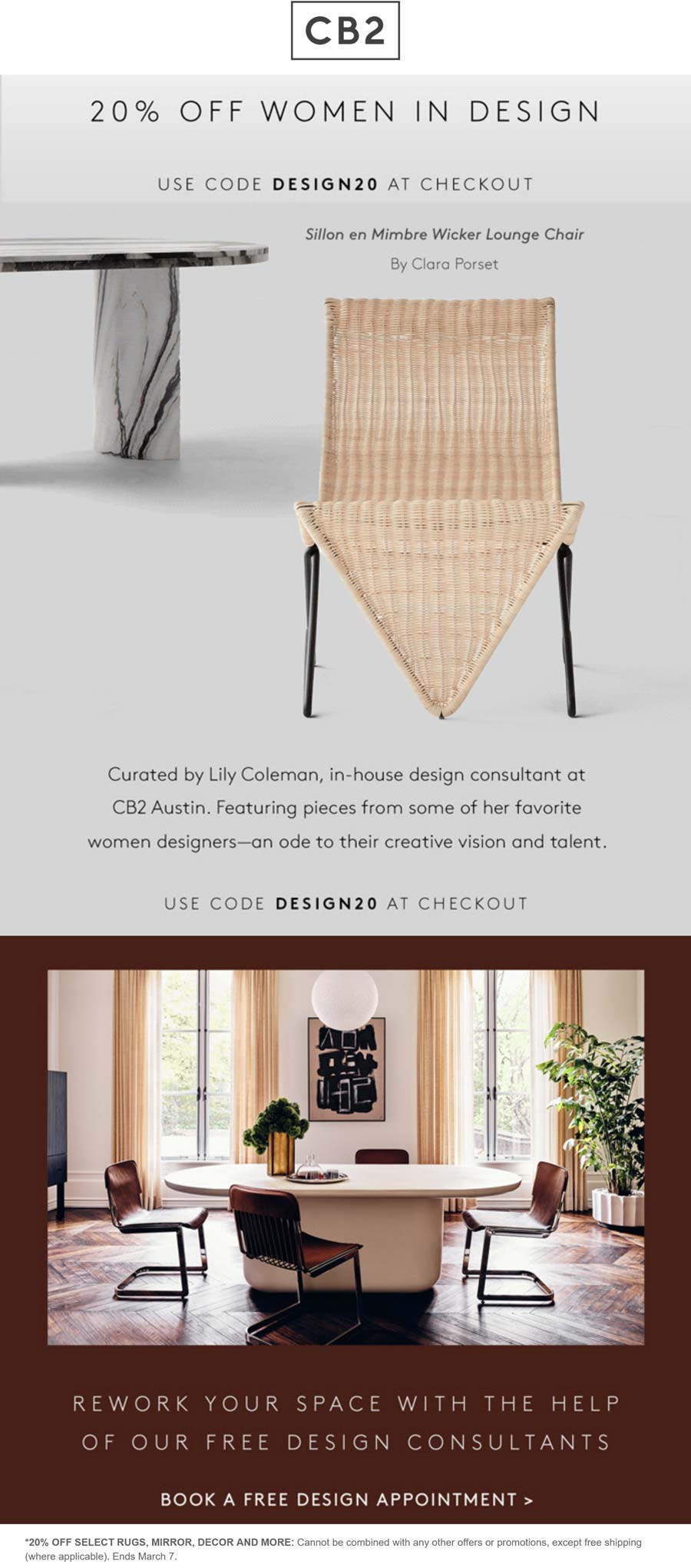 CB2 stores Coupon  20% off rugs decor & more today at CB2 #cb2 