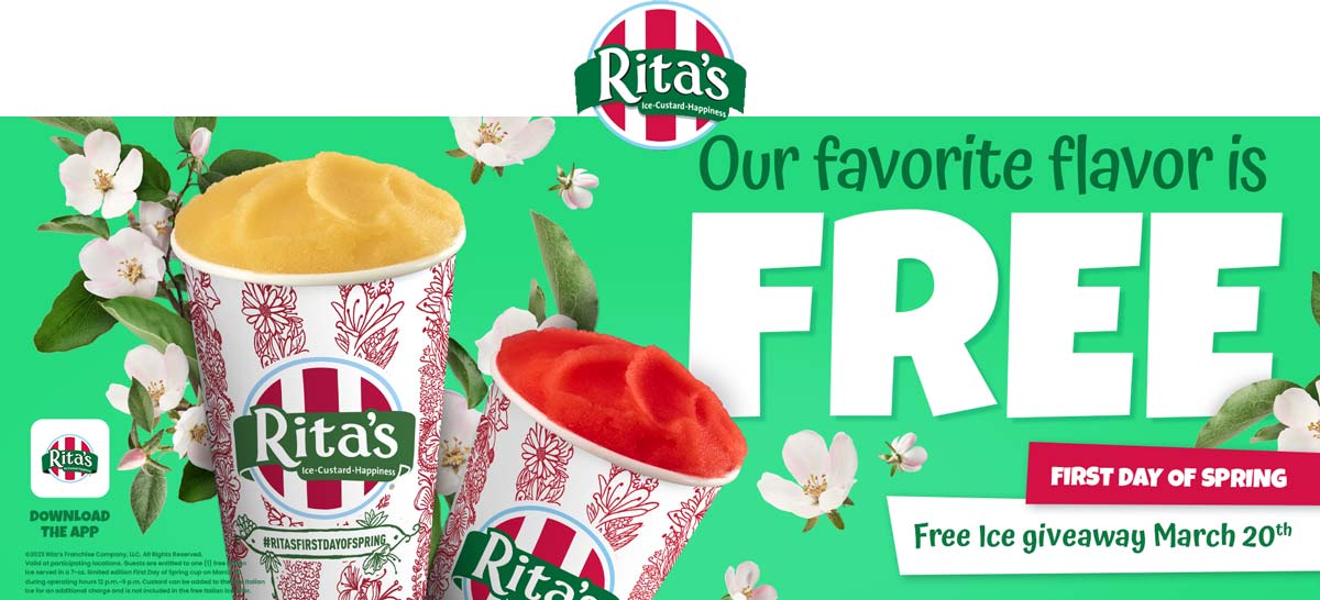 Ritas restaurants Coupon  Free Italian ice the 20th at Ritas #ritas 