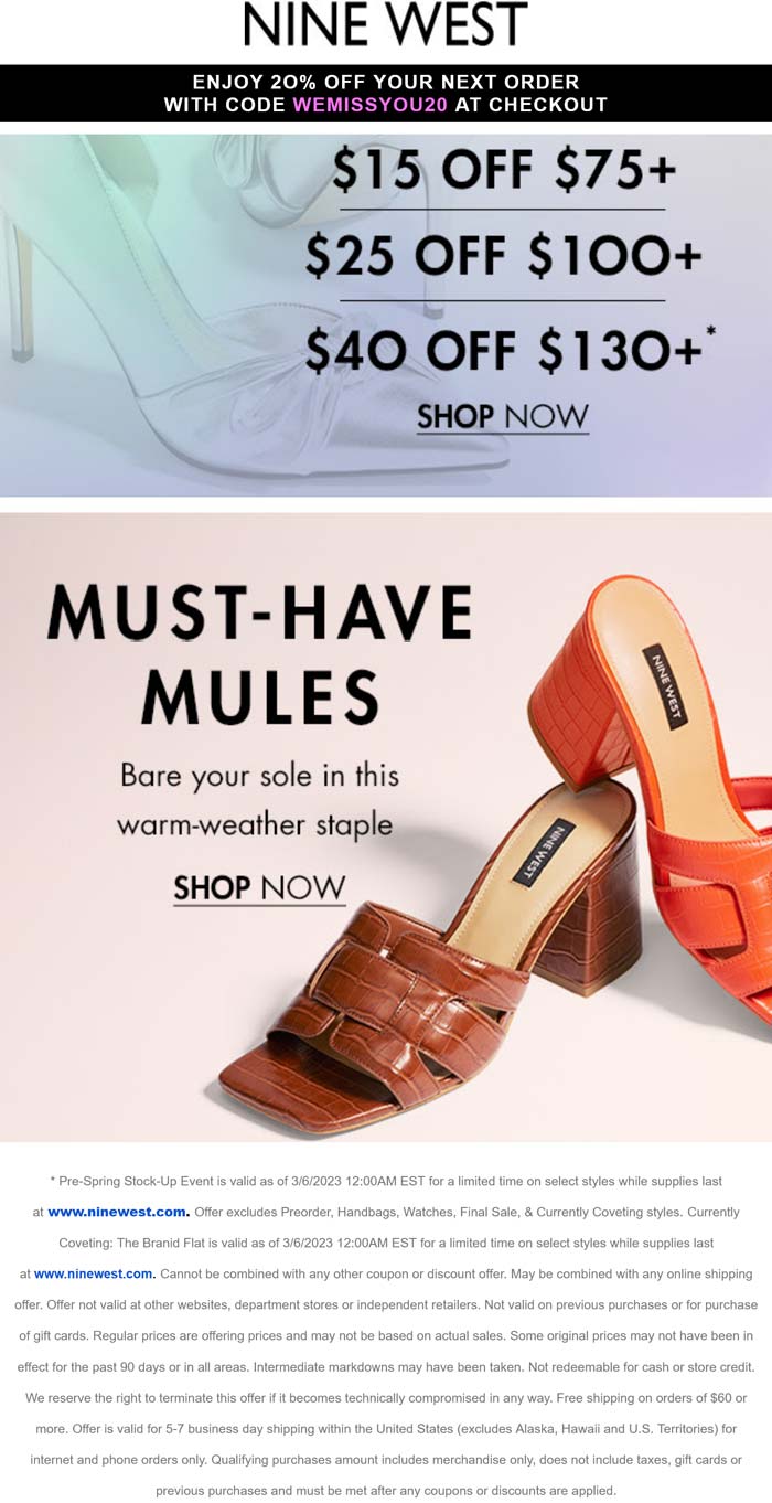 1540 off 75+ today at Nine West ninewest The Coupons App®