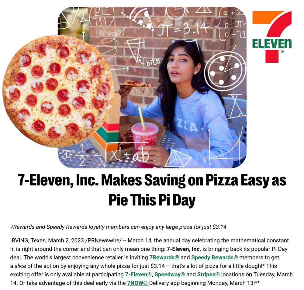 7-Eleven restaurants Coupon  Whole pizza for $3.14 Tuesday at 7-Eleven #7eleven 