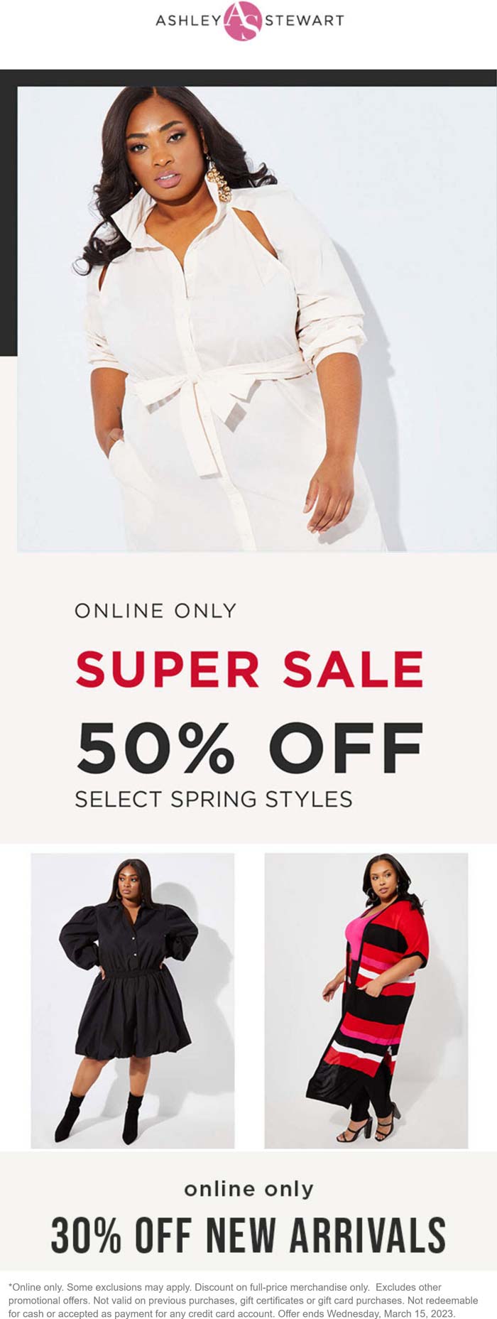 Ashley Stewart stores Coupon  50% off spring styles online today at Ashley Stewart #ashleystewart 
