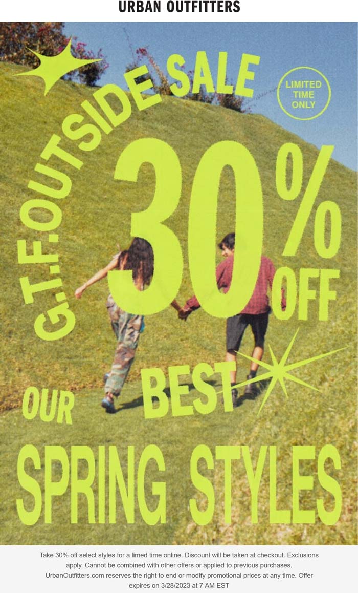 Urban Outfitters stores Coupon  30% off spring styles online at Urban Outfitters #urbanoutfitters 