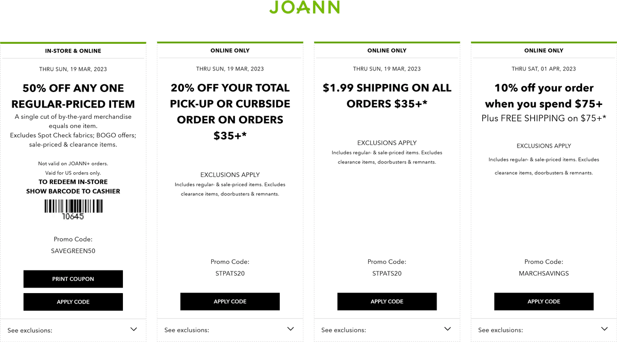 Joann stores Coupon  50% off a single item & more today at Joann, or online via promo code SAVEGREEN50 #joann 