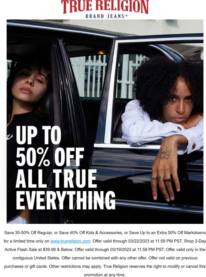 True Religion stores Coupon  30-50% off online at True Religion #truereligion 