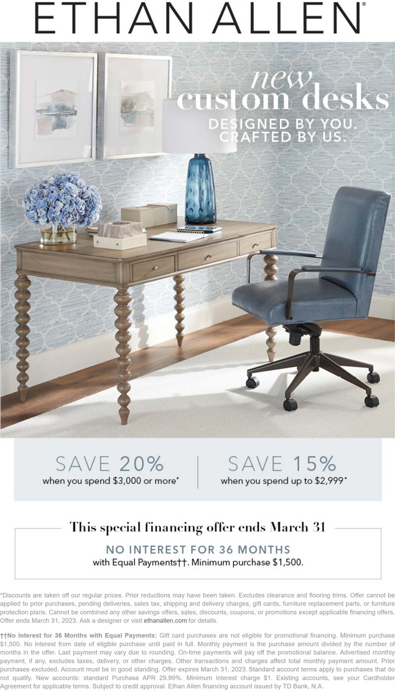 Ethan Allen stores Coupon  15-20% off furniture at Ethan Allen #ethanallen 