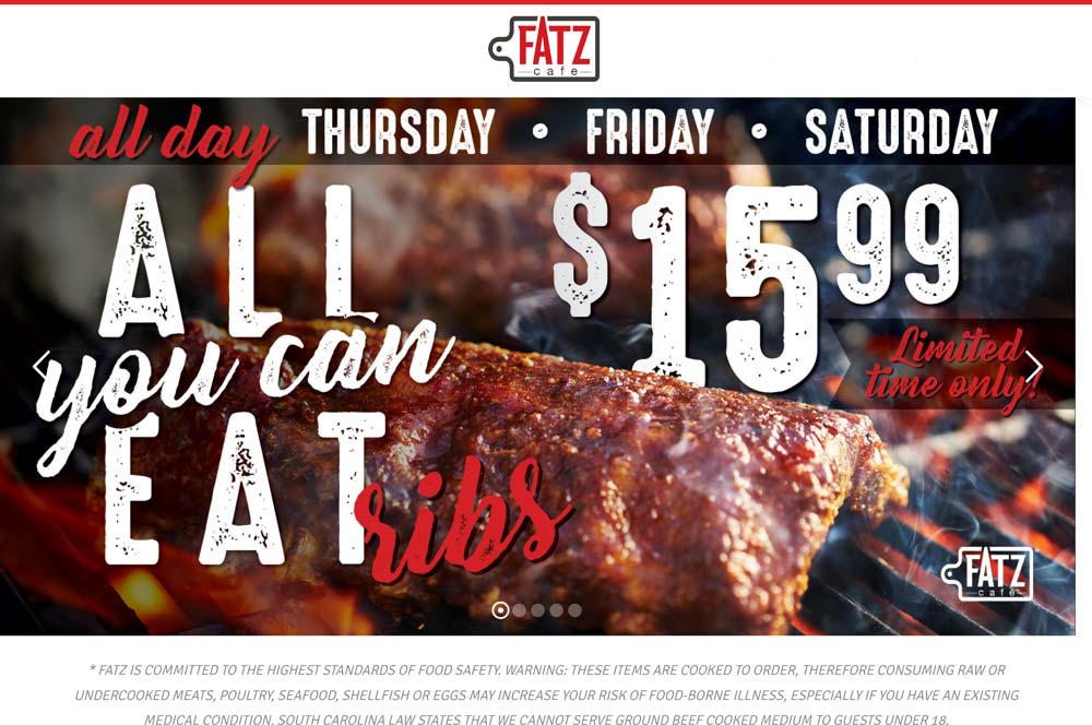 Fatz Cafe restaurants Coupon  Bottomless ribs = $16 at Fatz Cafe restaurants #fatzcafe 