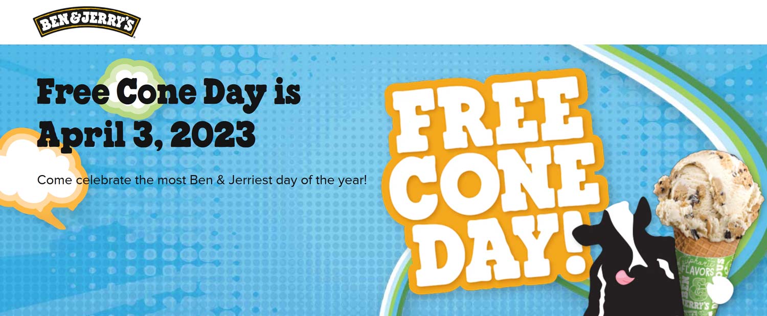 Ben & Jerrys restaurants Coupon  Free ice cream cone day the 3rd at Ben & Jerrys #benjerrys 