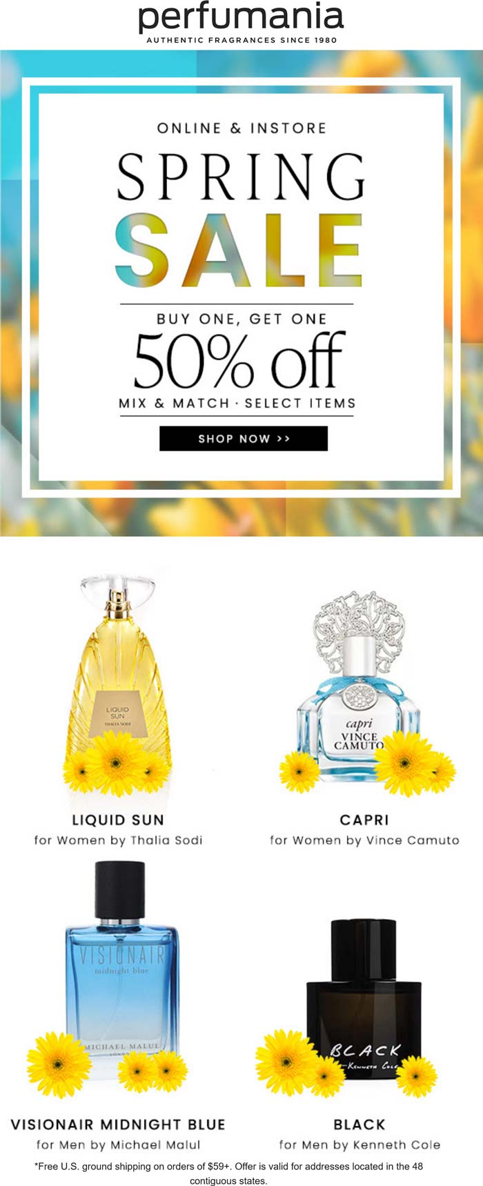 Perfumania stores Coupon  Second item 50% off at Perfumania, ditto online #perfumania 