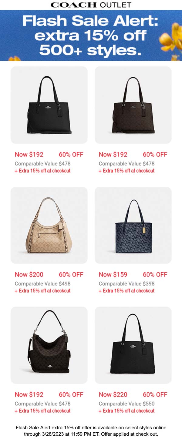 Coach Outlet stores Coupon  Extra 15% off online today at Coach Outlet #coachoutlet 