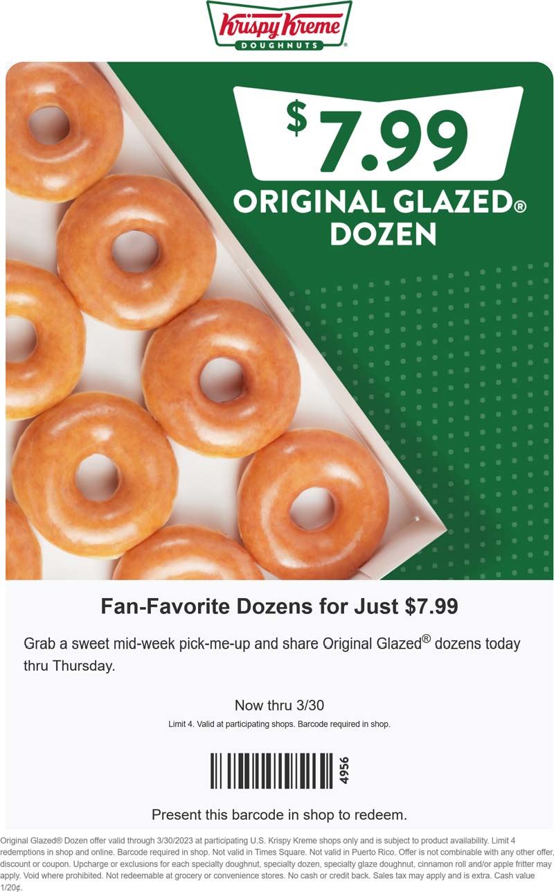 Krispy Kreme restaurants Coupon  $8 dozen glazed doughnuts at Krispy Kreme #krispykreme 