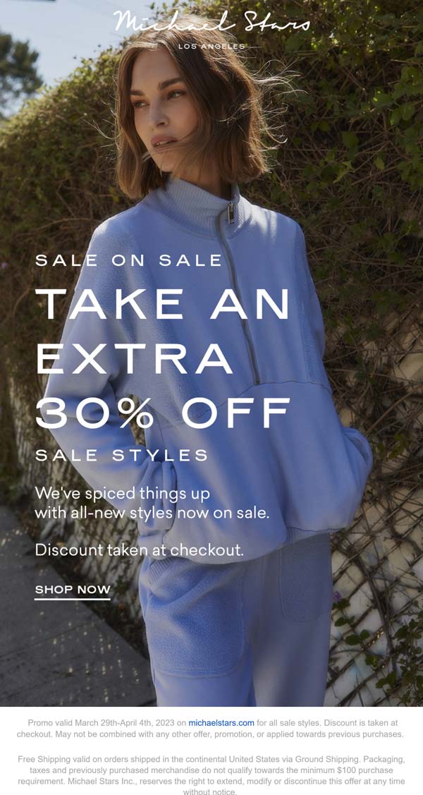 Michael Stars stores Coupon  Extra 30% off sale styles online at Michael Stars #michaelstars 