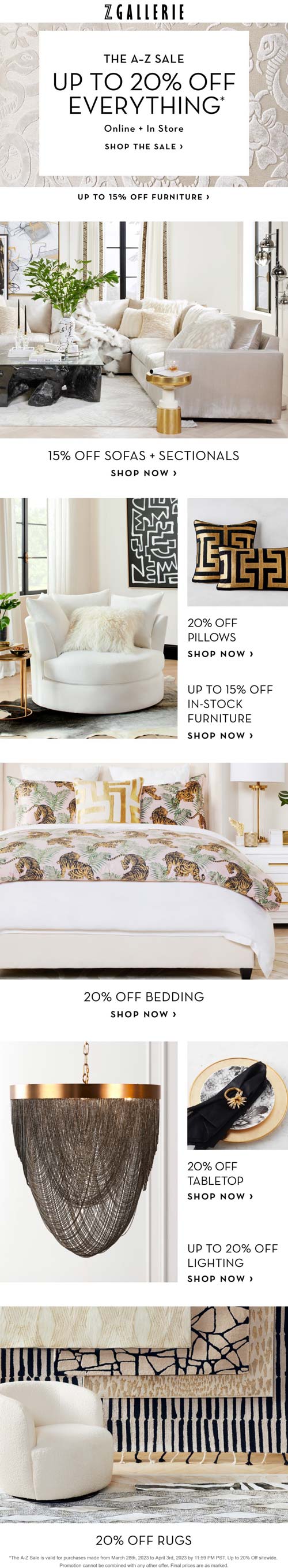 Z Gallerie stores Coupon  15-20% off at Z Gallerie, ditto online #zgallerie 