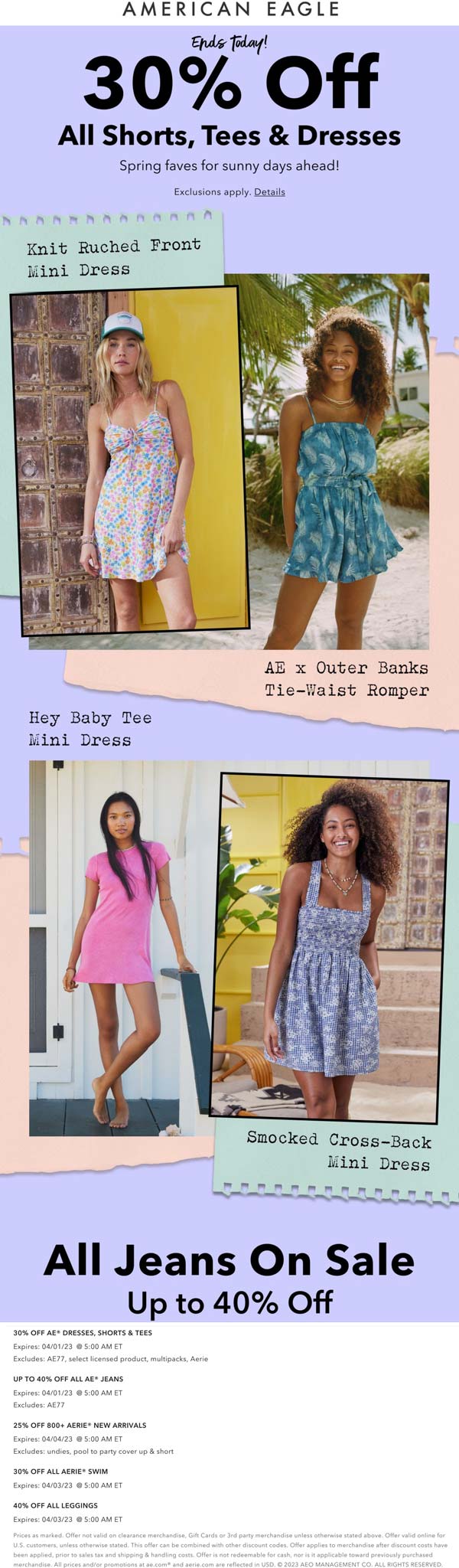 American Eagle stores Coupon  30% off all shorts tees & dresses today at American Eagle #americaneagle 