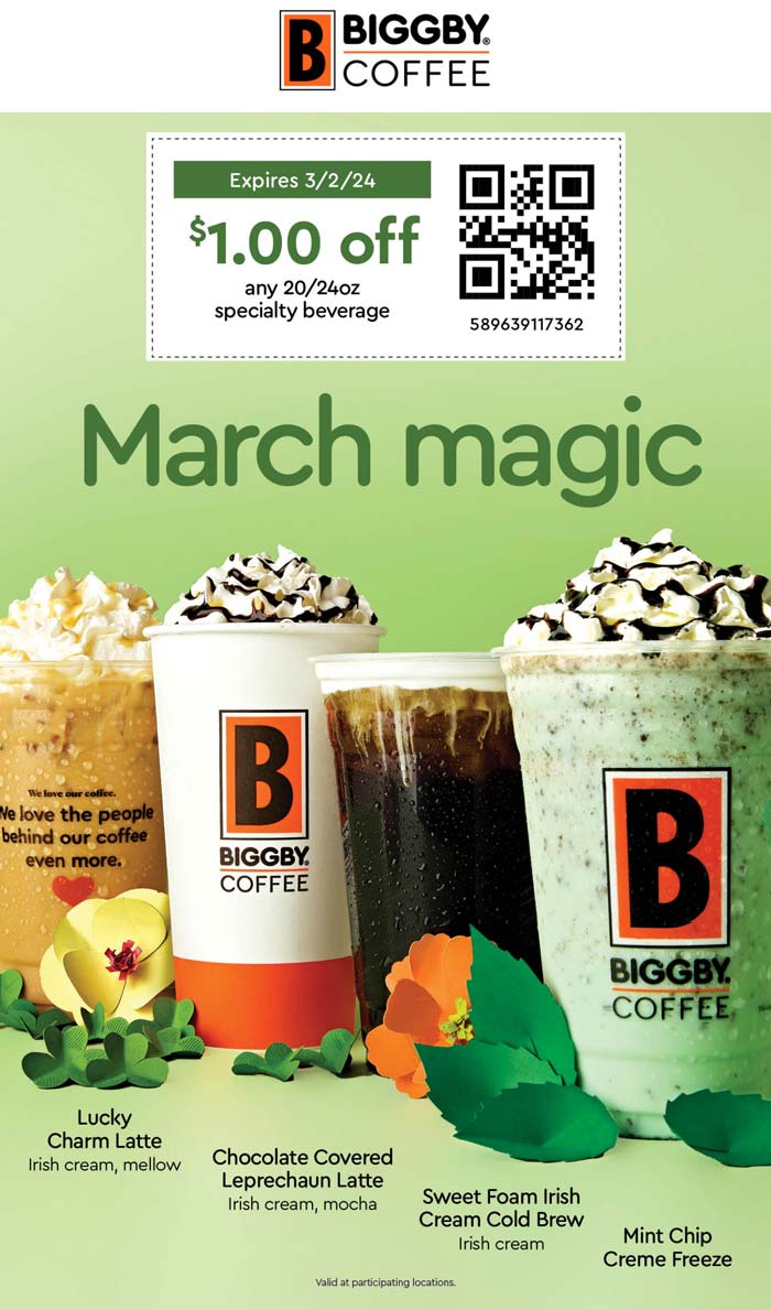 Biggby Coffee restaurants Coupon  $1 off your coffee at Biggby Coffee #biggbycoffee 