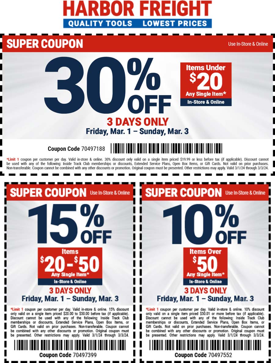 Harbor Freight stores Coupon  10-30% off at Harbor Freight Tools #harborfreight 