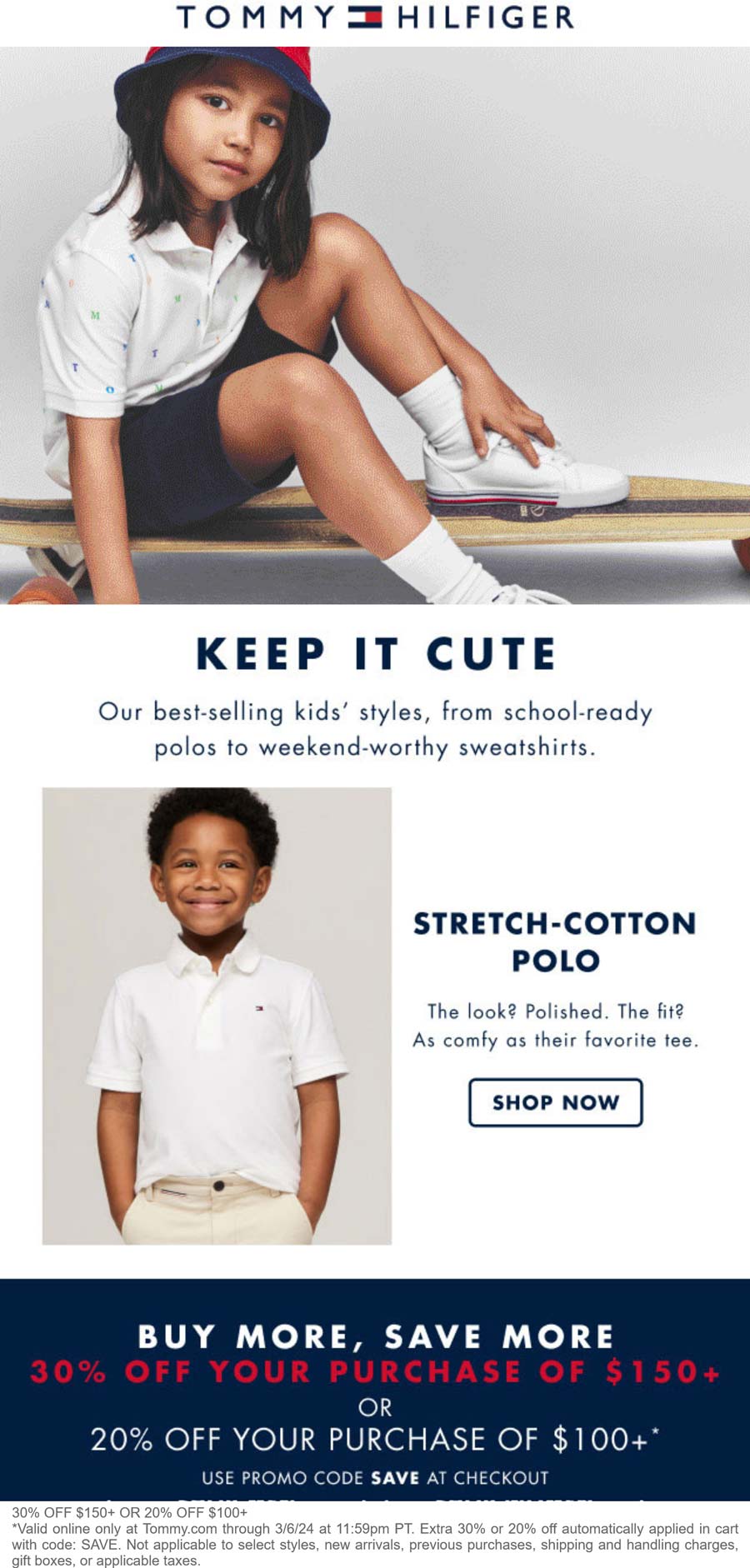 Tommy Hilfiger stores Coupon  20-30% off $100+ online at Tommy Hilfiger via promo code SAVE #tommyhilfiger 