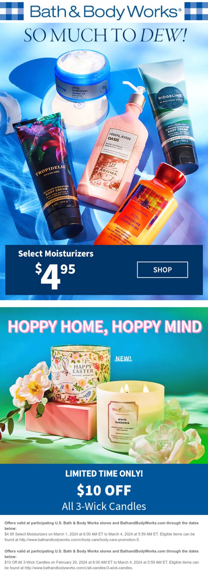 Bath & Body Works stores Coupon  $5 moisturizers & $10 off 3-wick candles at Bath & Body Works #bathbodyworks 