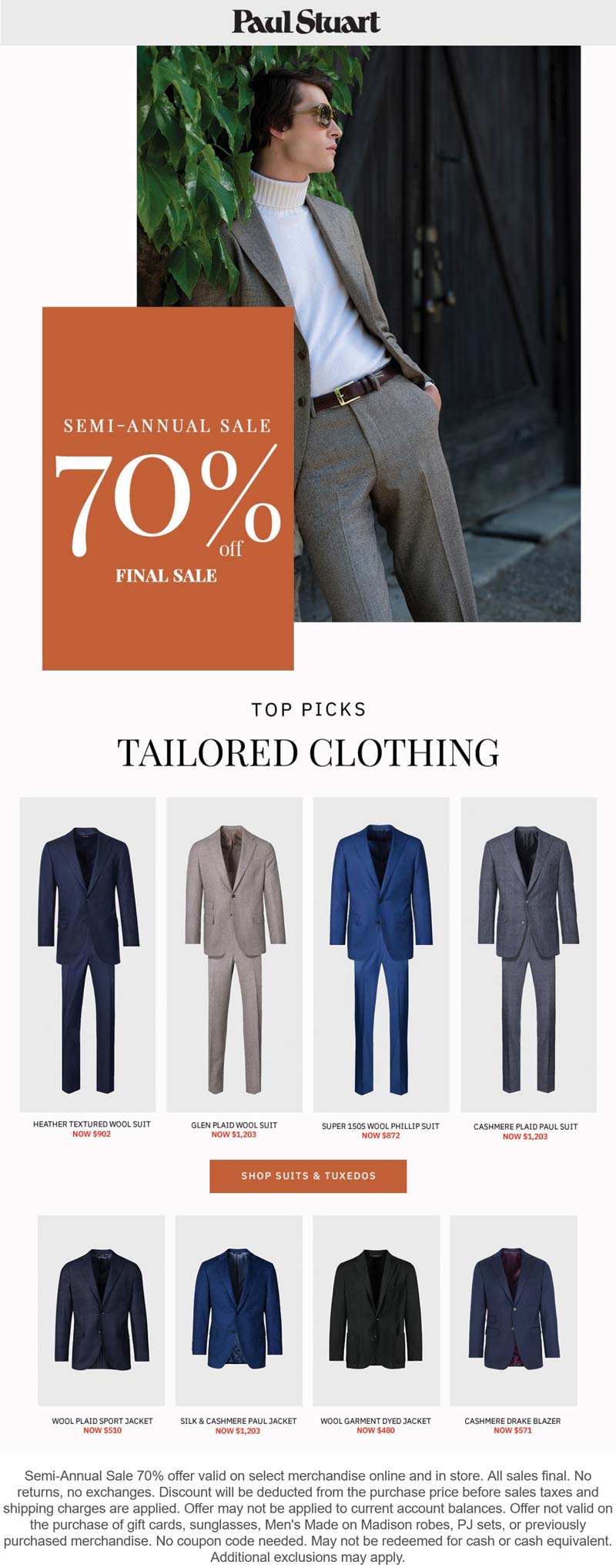 Paul Stuart stores Coupon  70% off tailored clothing at Paul Stuart, ditto online #paulstuart 