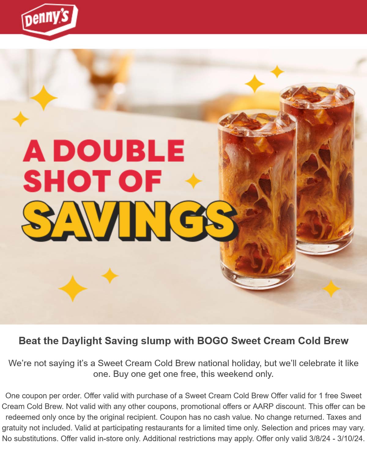Dennys restaurants Coupon  Second sweet cold brew drink free at Dennys restaurants #dennys 