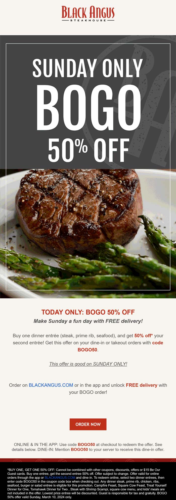 Black Angus restaurants Coupon  Second entree 50% off today at Black Angus steakhouse #blackangus 