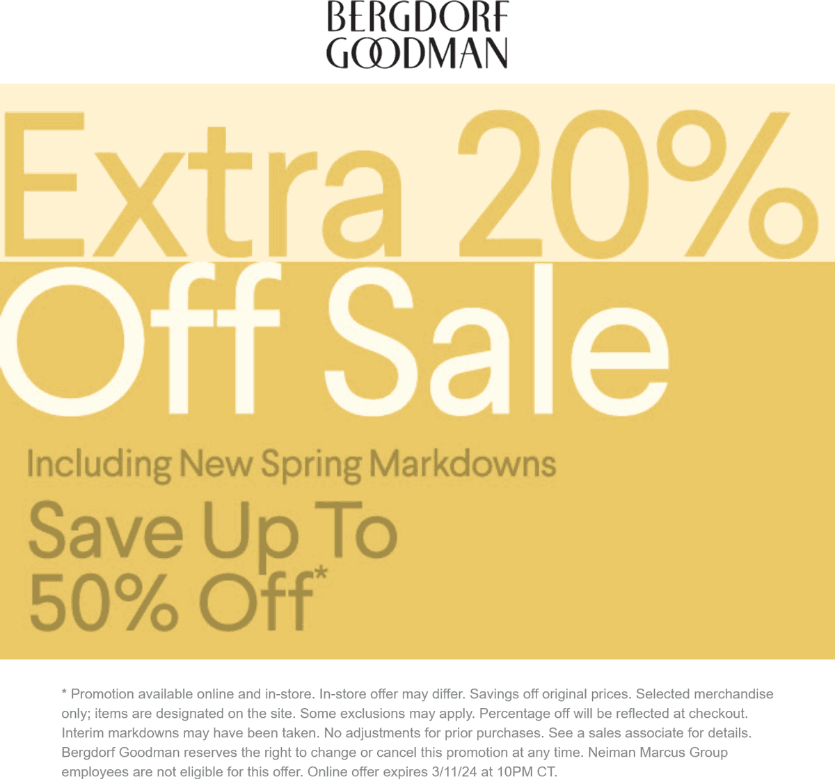 Bergdorf Goodman stores Coupon  Extra 20% off sale items today at Bergdorf Goodman #bergdorfgoodman 