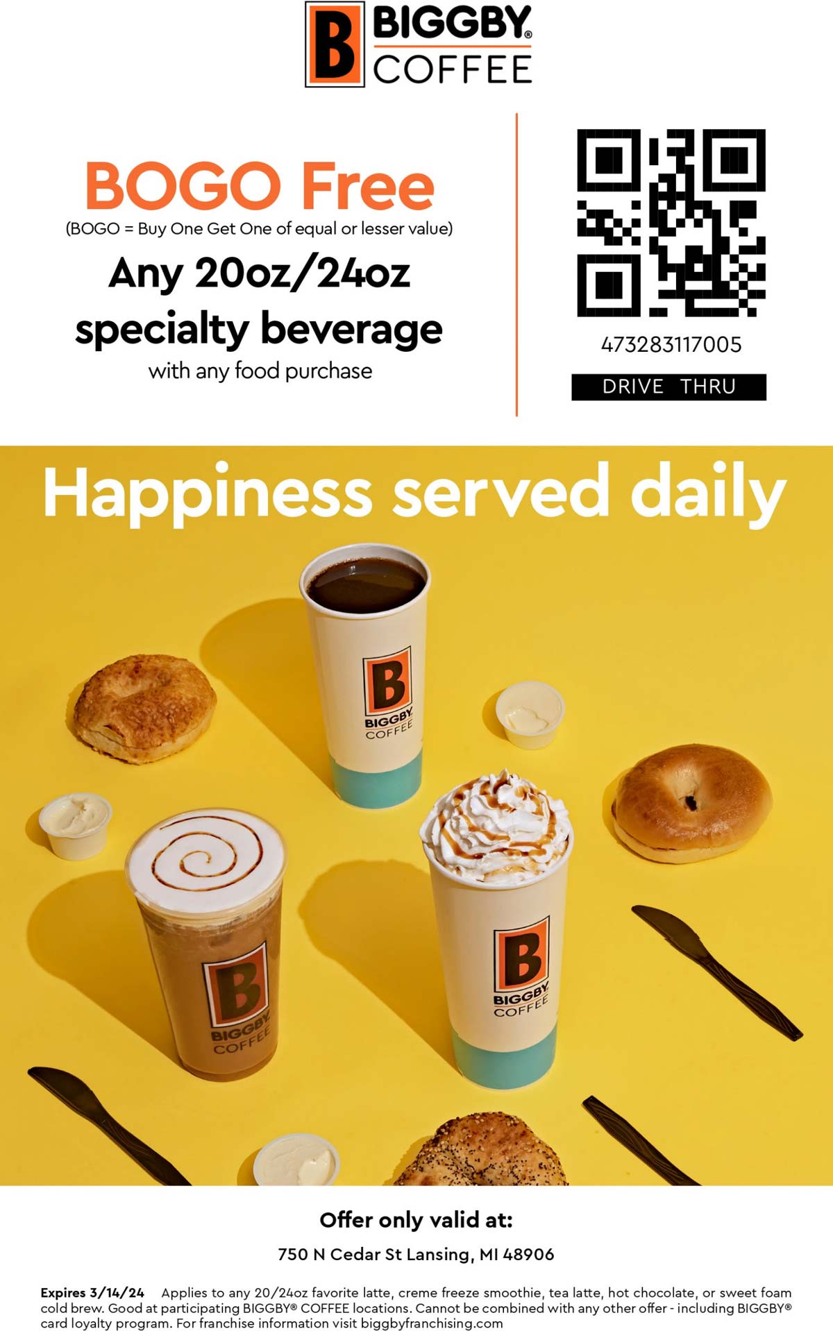 Biggby Coffee restaurants Coupon  Second beverage free with your food at Biggby Coffee #biggbycoffee 