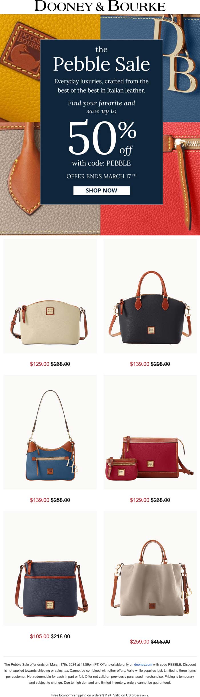 Dooney & Bourke stores Coupon  50% off pebble bags at Dooney & Bourke via promo code PEBBLE #dooneybourke 