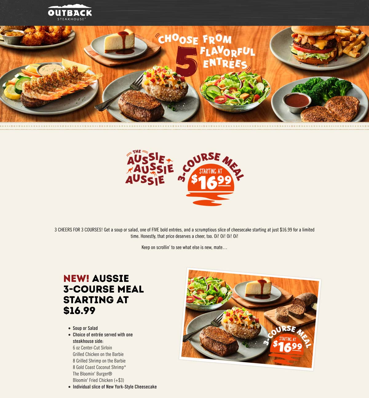 Outback Steakhouse restaurants Coupon  3-course meal for $17 at Outback Steakhouse #outbacksteakhouse 