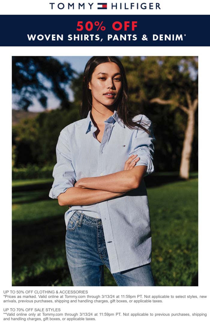 Tommy Hilfiger stores Coupon  50% off woven shirts pants & denim today at Tommy Hilfiger #tommyhilfiger 
